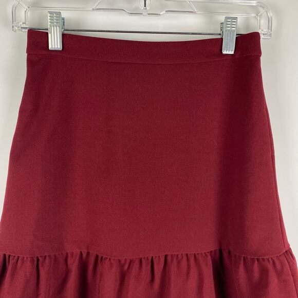J Crew Maroon Ruffle Mini Skirt Flounce Skirt Womens Size 00 - Picture 4 of 11
